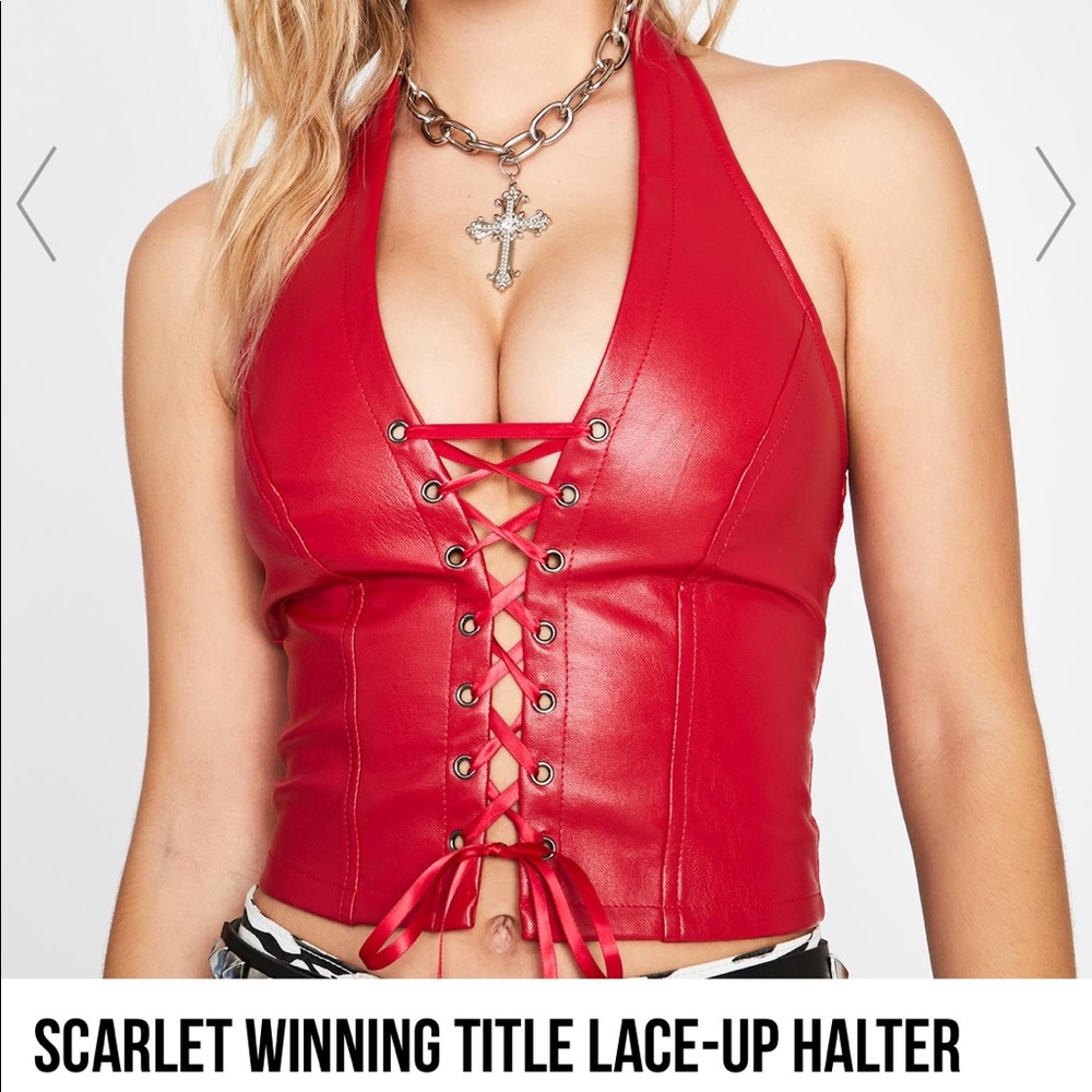 red lace up halter